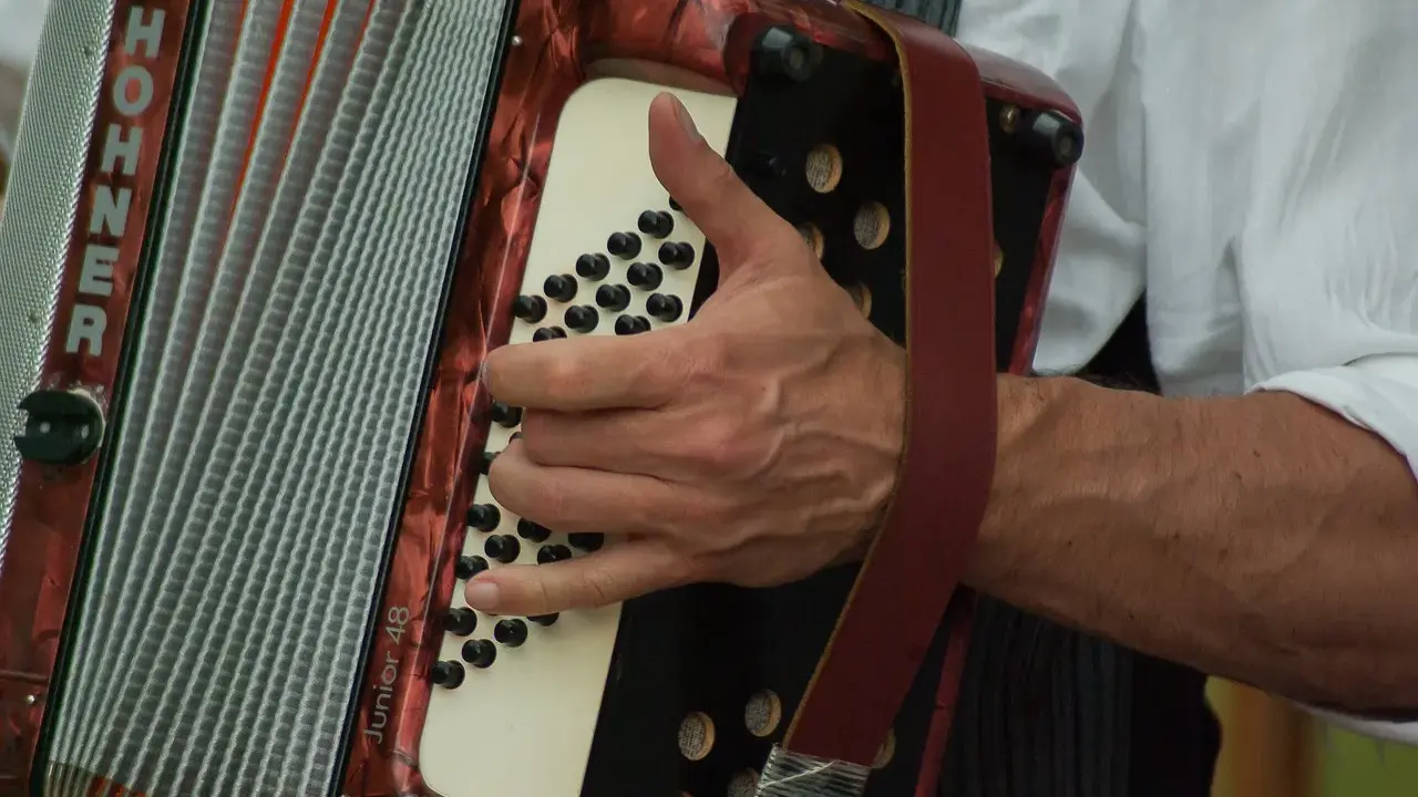 Dłoń gra na akordeonie HOHNER Junior 48. Ile trwa nauka gry na akordeonie? Zależy od zaangażowania!