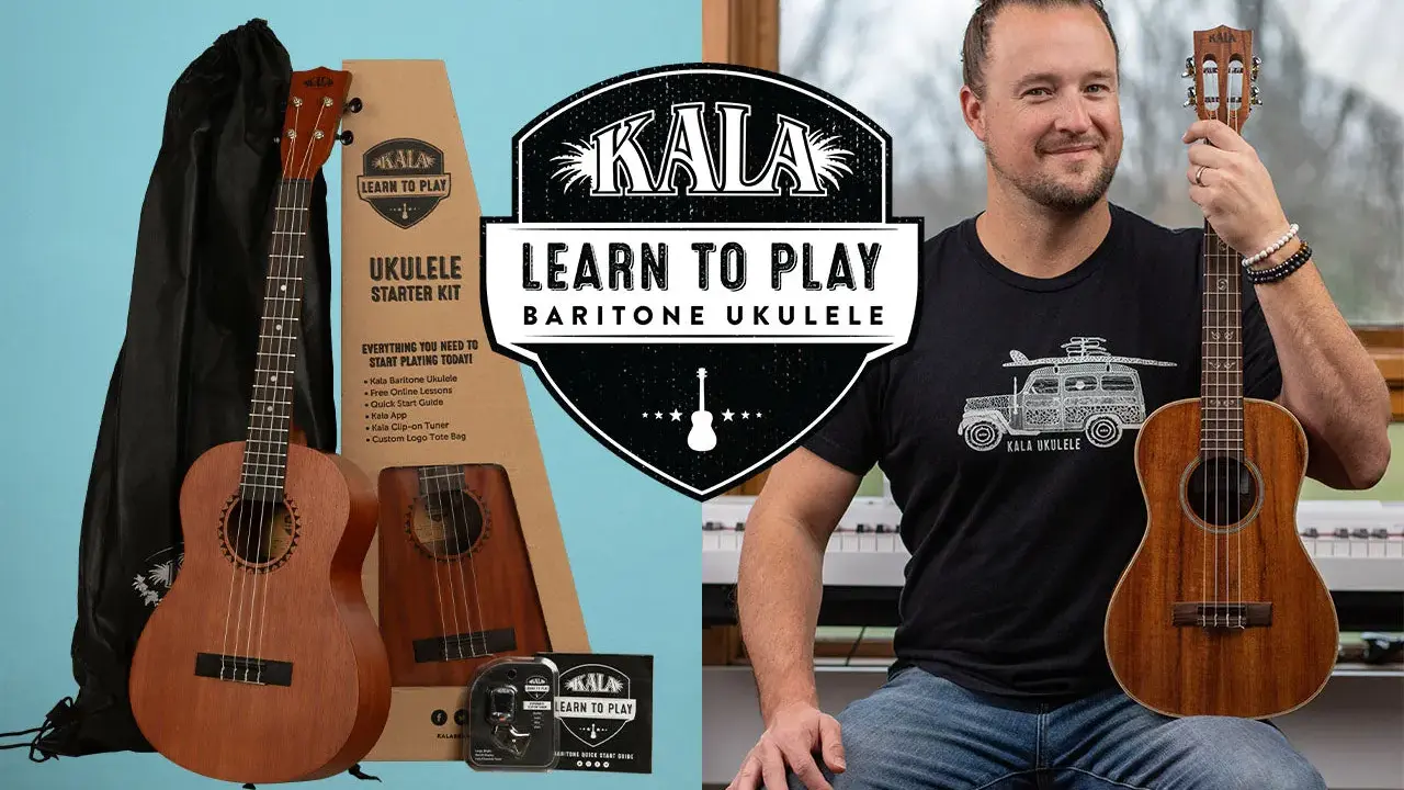 Zestaw startowy Kala do nauki gry na ukulele baritonowym. Czy gra na ukulele jest trudna? Ten zestaw sprawi, że nauka będzie przyjemnością!
