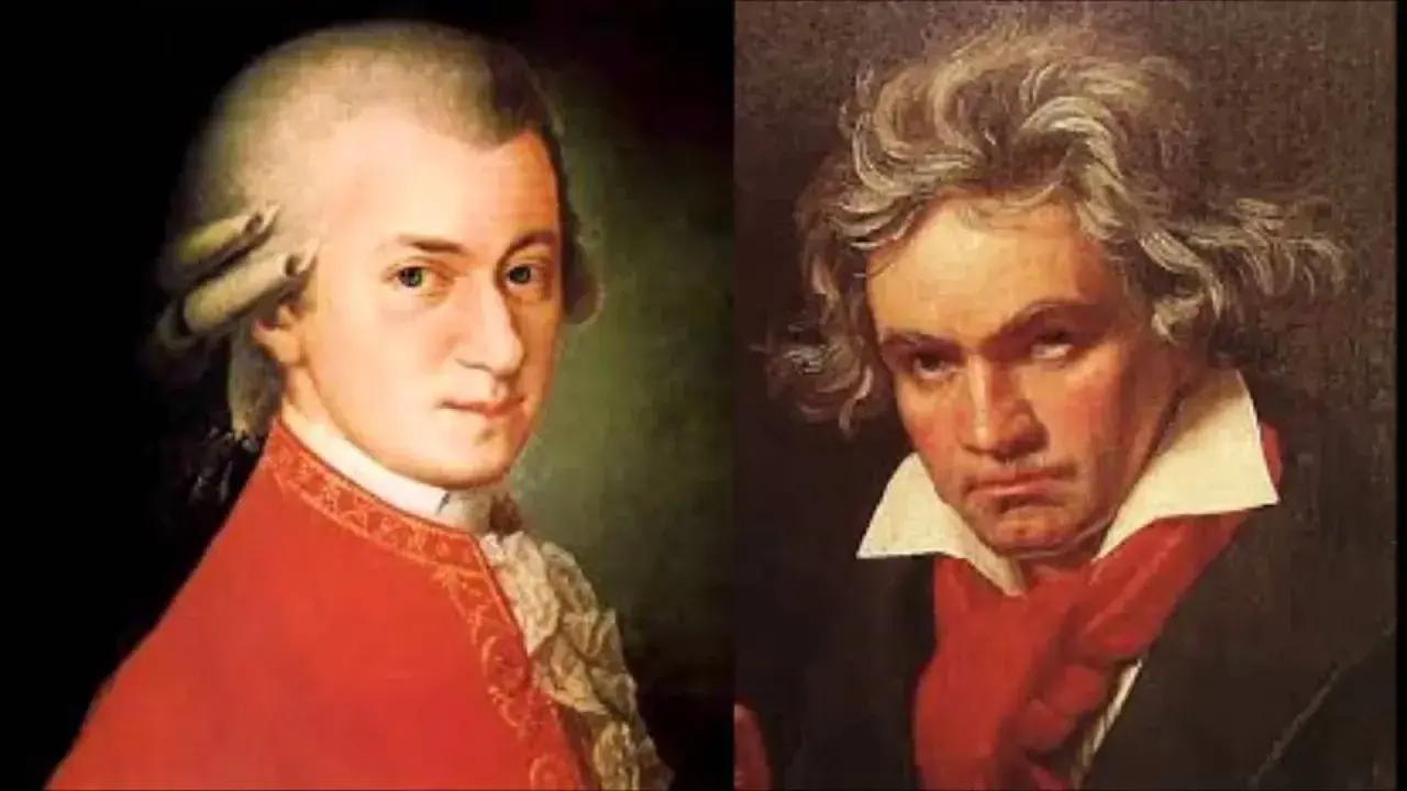 Portrety Mozarta i Beethovena. Choć Mozart głuchy nie był, obaj kompozytorzy tworzyli arcydzieła.