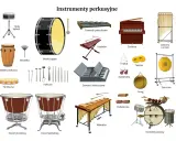 Instrumenty perkusyjne: od małego bębna po komplet jazzowy, wibrafon, kocioł pedałowy i inne.