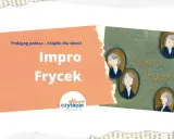 Książka "Impro Frycek" to krótki życiorys dla dzieci o Fryderyku Chopinie. Ilustracje przedstawiają portrety kompozytora.