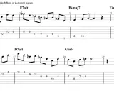 Fragment nutowy z tabulaturą gitarową, pokazujący frazę solową. Ćwiczenie na pentatonikę na gitarze.