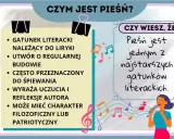 Cechy pieśni: gatunek liryczny, regularna budowa, często śpiewana, wyraża uczucia, może mieć charakter filozoficzny lub patriotyczny. Pieśń to jeden z najstarszych gatunków literackich.