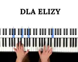 Nauka gry na keyboardzie: "Dla Elizy" z podświetlonymi klawiszami A i E. Dłonie ćwiczą akordy.