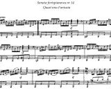 Fragment partytury fortepianowej Beethovena, "Quasi una Fantasia". Widoczna dynamika w muzyce, od piano (p) do forte (sf).