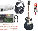 Zestaw do nagrywania gitary: gitara, interfejs audio, słuchawki, kable i oprogramowanie. Dowiedz się, jak ustawić wzmacniacz gitarowy w domowym studio.