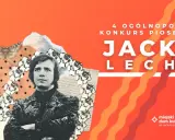 4. Ogólnopolski Konkurs Piosenek Jacka Lecha. Kolaż z portretem artysty, ćmą, różami i nutami.