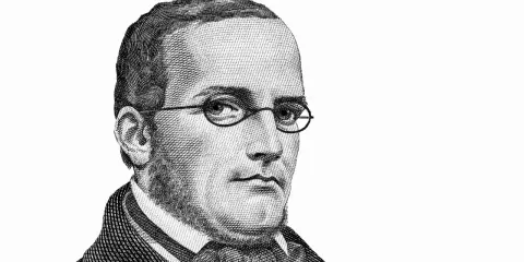 Portret Stanisława Moniuszki w stylu rycin. Jego prezentacja muzyczna jest zawsze inspirująca.
