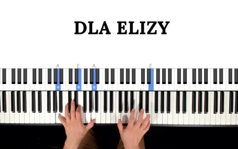 Nauka gry na keyboardzie: "Dla Elizy" z podświetlonymi klawiszami A i E. Dłonie ćwiczą akordy.