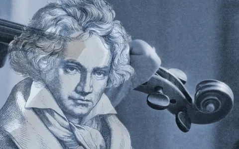 Portret Johanna van Beethovena z wirtuozowskim fragmentem skrzypiec.