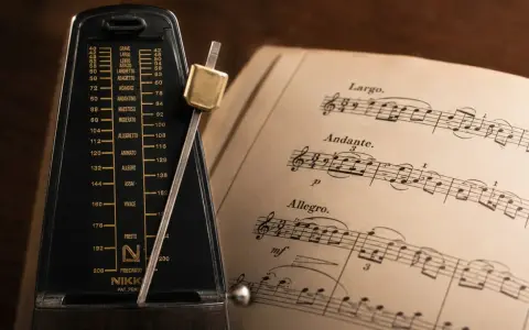Metronom obok nut, gdzie widnieje tempo allegretto.