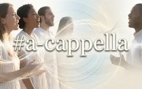 Grupa ludzi śpiewa w harmonii, tworząc piękny śpiew bez akompaniamentu. #a-cappella.
