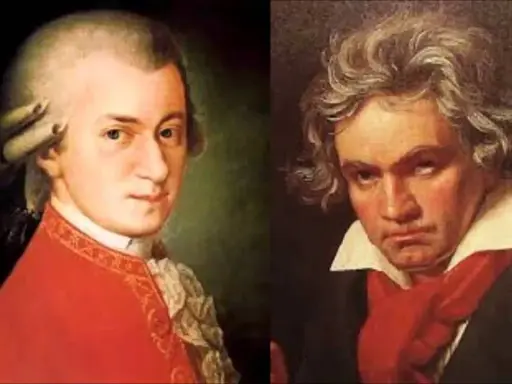 Portrety Mozarta i Beethovena. Choć Mozart głuchy nie był, obaj kompozytorzy tworzyli arcydzieła.