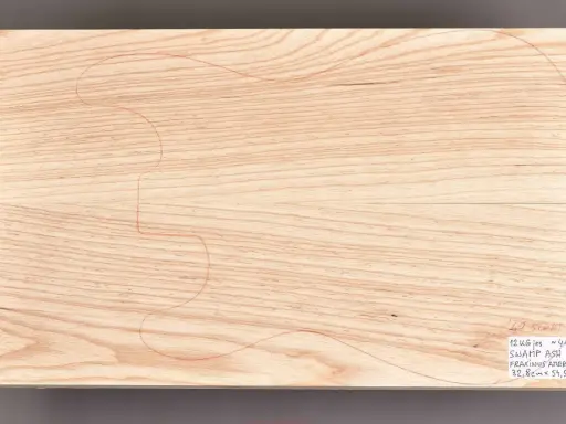 Deska z jesionu bagiennego, z nakreślonym konturem gitary. Idealny materiał na korpus instrumentu.