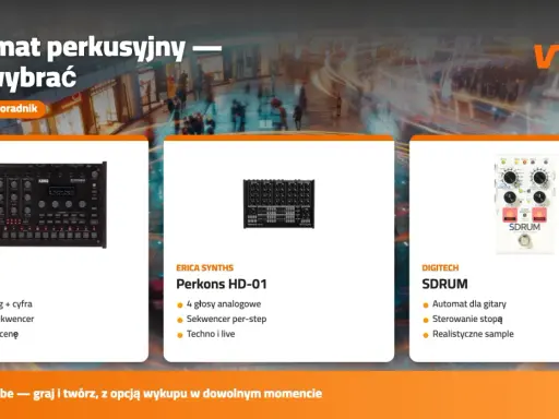Trzy automaty perkusyjne: Korg Drumlogue, Erica Synths Perkons HD-01 i Digitech SDRUM. To urządzenia do rytmu dla muzyków.