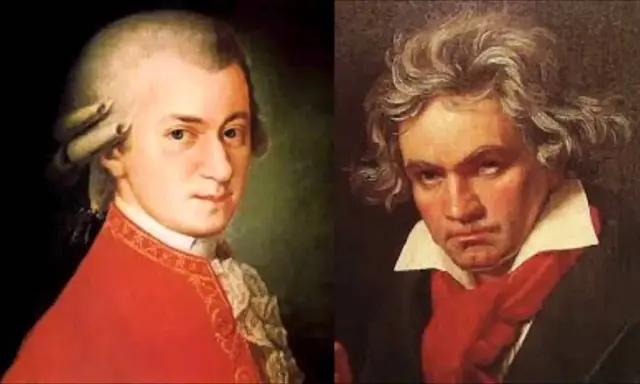 Portrety Mozarta i Beethovena. Choć Mozart głuchy nie był, obaj kompozytorzy tworzyli arcydzieła.