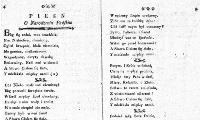 Tekst polskiej kolędy "Bóg się rodzi". Opowiada o narodzeniu Jezusa, jego ubóstwie i cudzie Wcielenia.