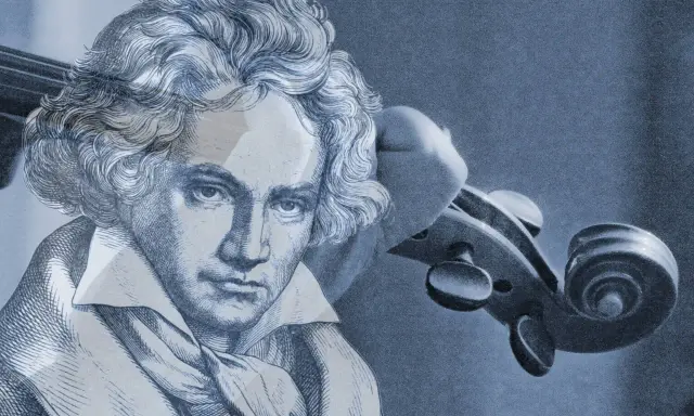 Portret Johanna van Beethovena z wirtuozowskim fragmentem skrzypiec.