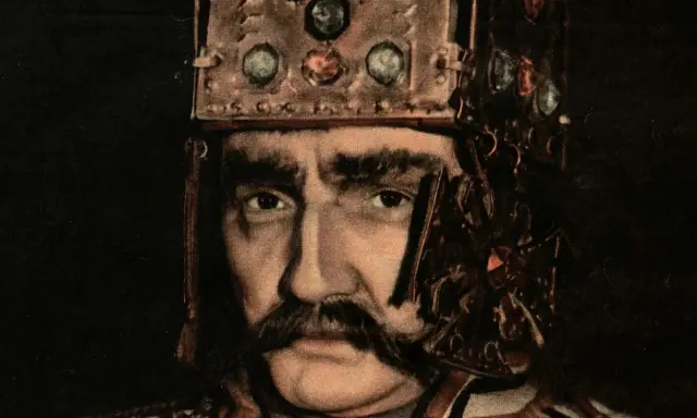 Portret aktora w koronie, grającego Bolesława Śmiałego, kompozytora opery.