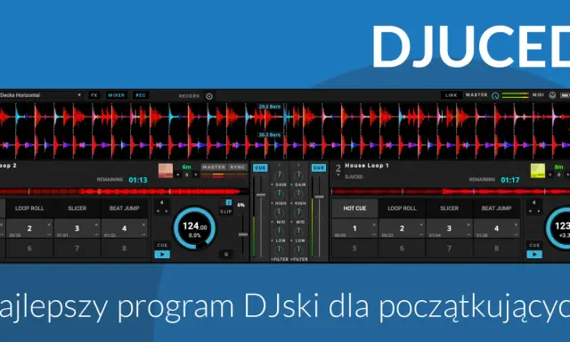 DJUCED - najlepszy program DJski dla początkujących. Interfejs z dwiema ścieżkami, falami dźwiękowymi i kontrolkami miksera.