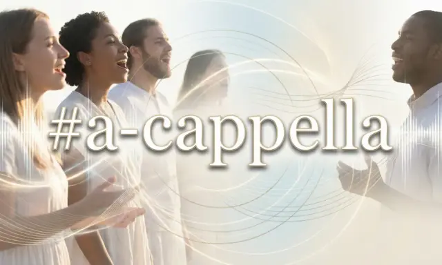 Grupa ludzi śpiewa w harmonii, tworząc piękny śpiew bez akompaniamentu. #a-cappella.