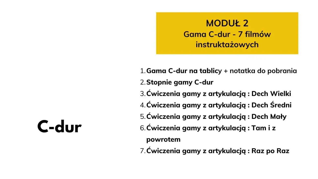 Moduł 2: Gama C-dur i ćwiczenia z artykulacją. Poznaj akordy w tonacji c dur i rozwijaj swoje umiejętności.